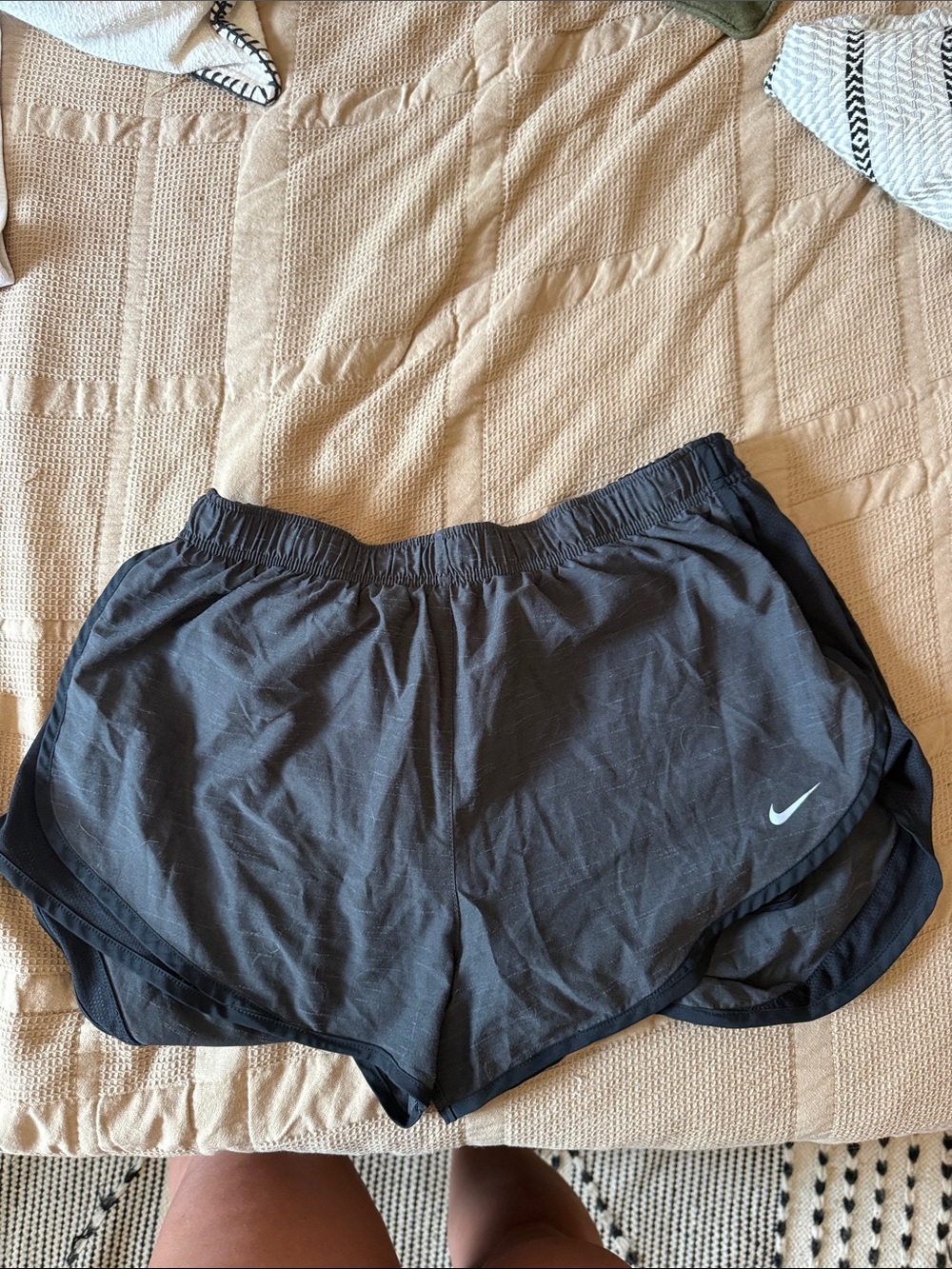 Nike Women's Dark Gray Athletic Shorts with White Swoosh